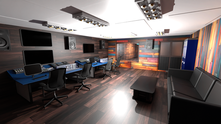 grabación estudio música grabar sonido masterización consola nevé 88rc yamaha genio altavoz imac estante habitación interior arquitectura citrio escritorio 3d print model - Mito3D