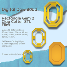 rectangle gemme 2 argile coupeur bijou stl numérique fichier download 10 tailles versions boucle d'oreille polymère 3d print model - Mito3D