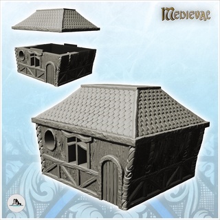 rectangular medieval house tiled roof round window 21 - feudal old archaic saga 28mm 15mm building architecture tabletop miniatures scenery wargame game terrain accessories middle age dark rose war traditionnal fantasy european village 3d print model - Mito3D