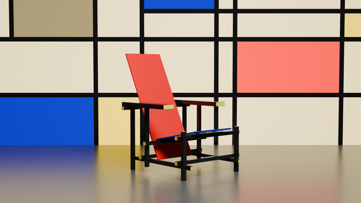 rot blau stuhl architektur mini 3d modell möbel gerrit schilfbett 3d print model - Mito3D