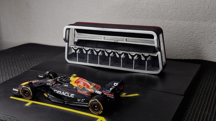 rot stier rennen f1 boxenmauer formel 1 diorama grube mauer wagen motorsport 3d print model - Mito3D