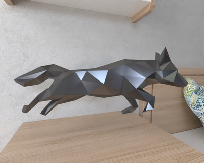 rot Fuchs Lowpoly Tier geometrisch Origami Kunst Skulptur Statue facettiert dekorativ Modell Mauer niedrig poly Fantasie 3d print model - Mito3D