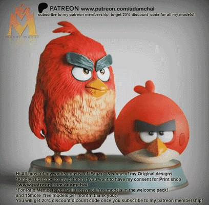 red j bird-angry birds-classic game characters art angry birds games mobile cute pig 3d print model - Mito3D