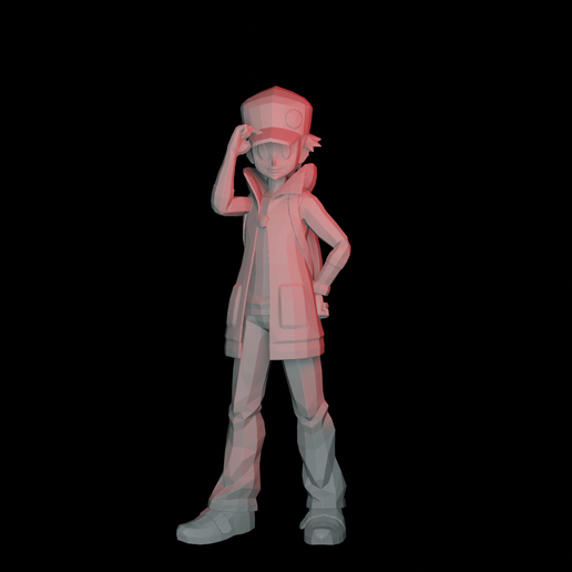 red pokemon trainer art figure statue videogame videogames miniature sculpture fanart poly figurine 3D print model - Mito3D
