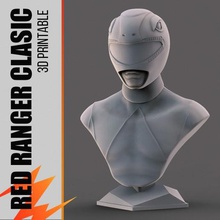 ranger vermelho clássico busto fã arte poderoso power rangers herói 3d stl 3d print model - Mito3D
