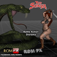 red sonja incroyable bataille diorama printable art creature bikini boobs sculptures arnold female woman sexy movies games marvel barbarian warrior giant snake reptile action figure conan 3d print model - Mito3D