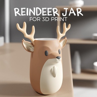 reindeer jar- plan pot Home deer jar plantpot reno christmas planter mug cute home decor office winter polydraw 3d print model - Mito3D