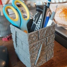 reforçado alvenaria caneta suporte tijolo tijolos construção lápis copo escritório 3d print model - Mito3D