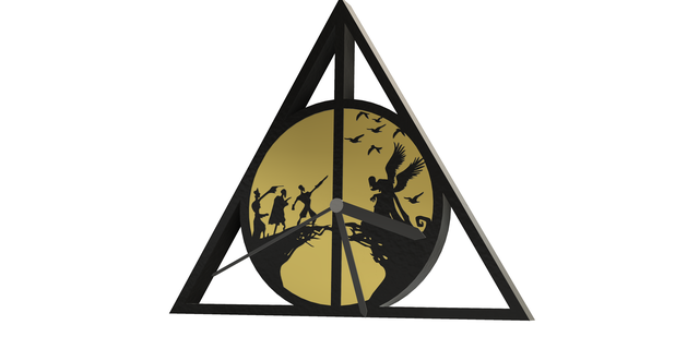 relics death peverell brothers wall clock watch harry potter deathly hallows triangle 3d print model - Mito3D