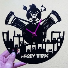 reloj les oiseaux en colère art support mural horloge de mur pochoir pared 3d print model - Mito3D