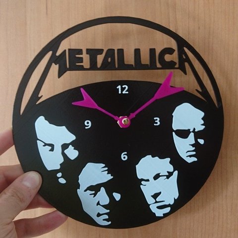 reloj metallica a arte cabide de parede vinil rock aliviar socorro pared manecillas pesado relógio banda 3D print model - Mito3D