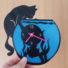 reloj pecera gato art de pared la galería símbolos recarga pez pescado cat 3dlito 3d print model - Mito3D