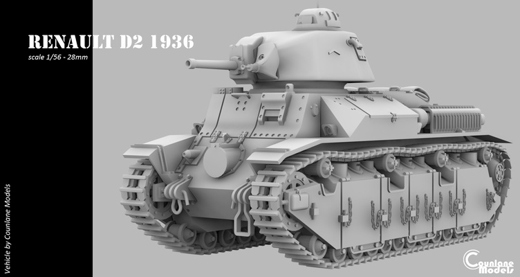 renault d2 1936 spiel ww2 1 56 28mm 3d print model - Mito3D