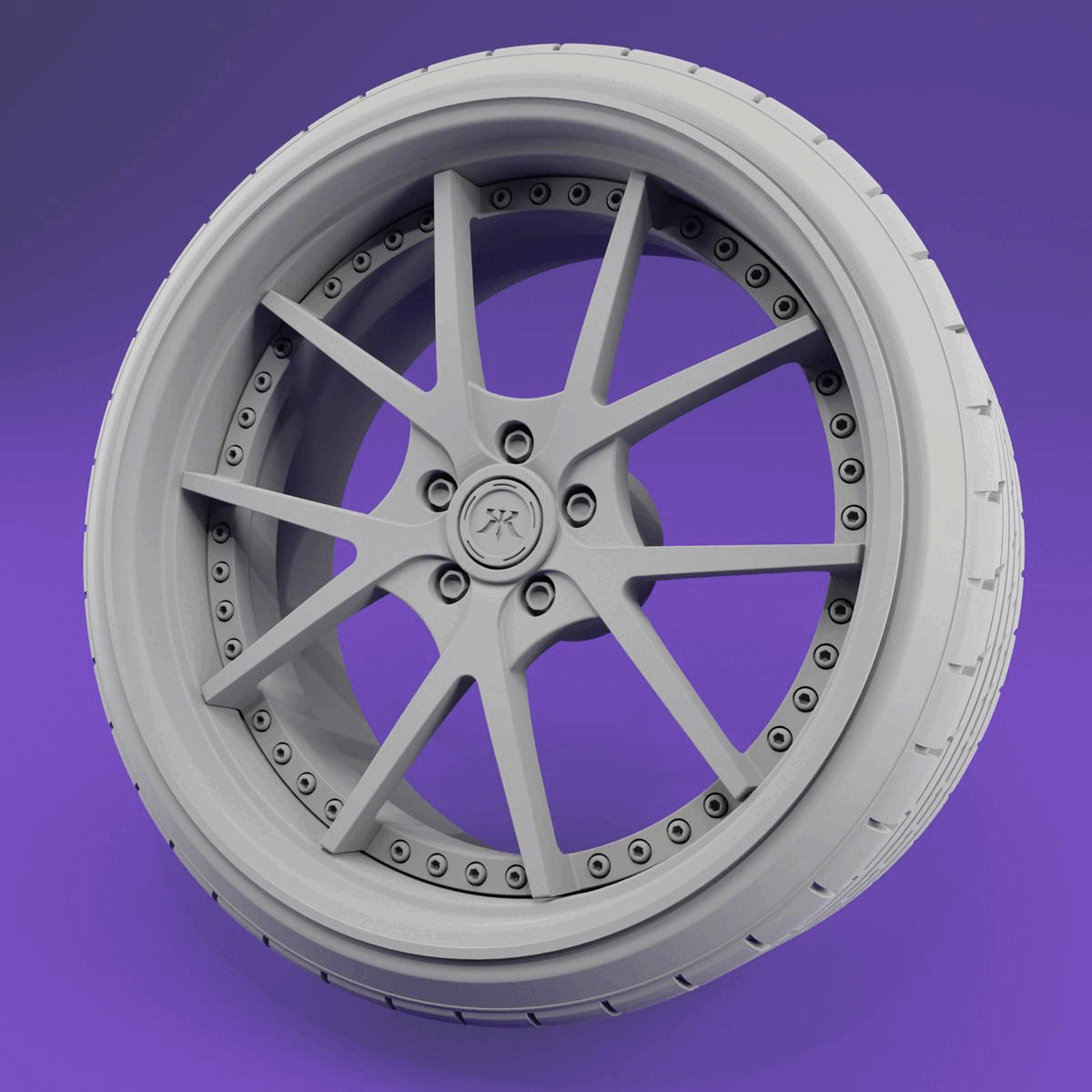 rennen r55x style - scale model wheel set 19-20 rim tyre 3d print resin car printable 1 24 r55 rx55 wide slick 3D print model - Mito3D