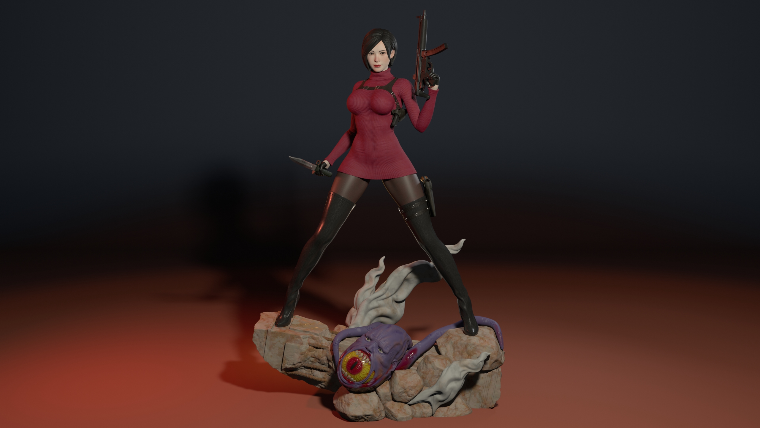 residual evil 4 remake - ada wong resident re4 umbrella game woman body pose character 3D print model - Mito3D