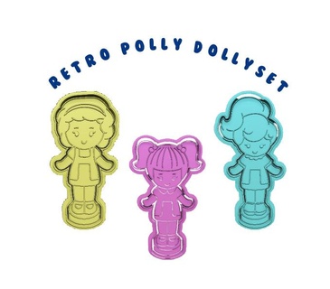 retro polly dolly cookie cutter stamp set 3 kawaii pocket toys axolotl valentines day valentine 3d print model - Mito3D