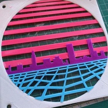 retrowave fan grill 140mm gadget 140 outrun shroud synthwave computer 3d print model - Mito3D
