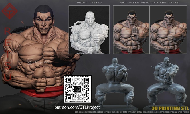 retsu kunst anime scifi spiel statue rollenspiel zahl 3dprint spielzeug kit skulptur manga baki yujiro jack essiggurke hanayama olive 3d print model - Mito3D