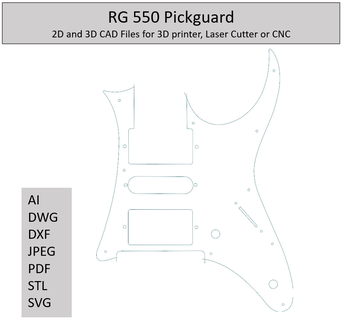 rg 550 pickguard modèles 2d 3d goujat dossiers guitare laser cnc 3d print model - Mito3D