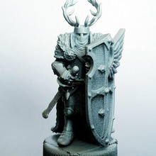 rghteous defender paladin knight bulwark miniature shield antlers cloak cape cowl stag elk crusader soldier warrior righteous holy divine scimitar furry fur angelic winged tower masked plate armored kitbash dnd d&d character player 3d print model - Mito3D