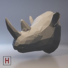 rhino head low poly art animal zoo pixels resolution 3d print model - Mito3D