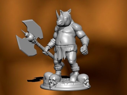 rhinocéros guerrier shino Rino strass mini rôle planche Jeux 3d print model - Mito3D