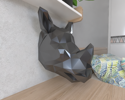 rhyno head wall lowpoly animal geometric origami art sculpture statue faceted decorative model low poly fantasy 3d print model - Mito3D