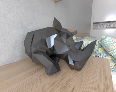 rhyno sitzend Mauer Lowpoly Tier geometrisch Origami Kunst Skulptur Statue facettiert dekorativ Modell niedrig poly Fantasie 3d print model - Mito3D