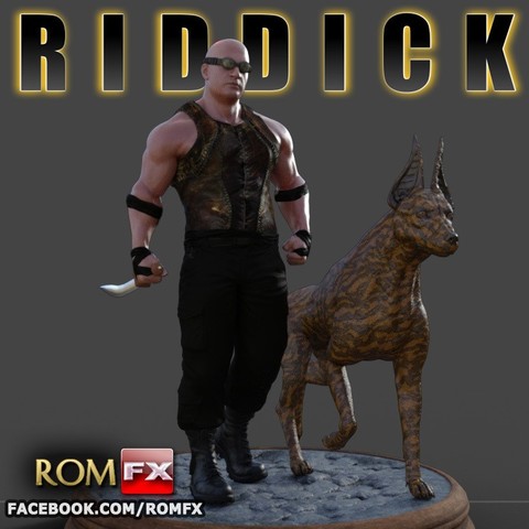 riddick action figure printable vin diesel art games character male human sci-fi cinema diorama knife dog hyena realistic celebrity hollywood chronicles 3D print model - Mito3D