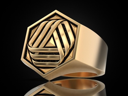 Ring 141223 Schmuck sechseckig drucken 3dprinted druckbar Ringe Design Juwel golden Drucken Gold Prototyp entwickeln Silber Biker Schwärzung 3d print model - Mito3D