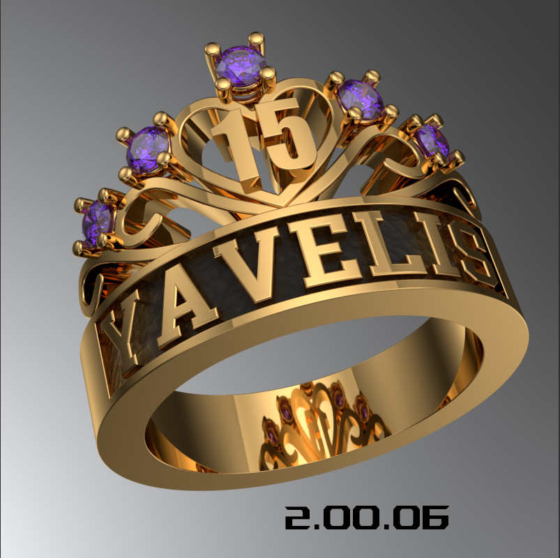 ring 15 crown name fifteen jewelry gold silver gems stones 3D print model - Mito3D