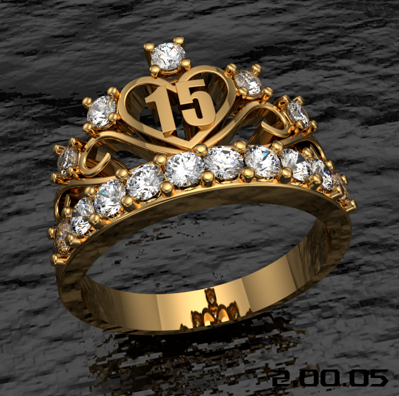 anillo 15 corona piedras aro gemas oro plata quince joyería joya 3D print model - Mito3D