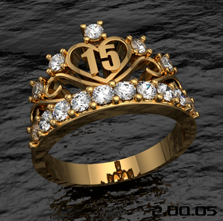 anillo 15 corona piedras anillo anillo corona piedras aro gemas oro plata quince joyería joya 3d print model - Mito3D