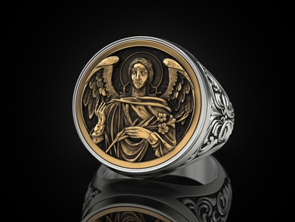 ring archangel gabriel Jewelry print 3d printed jewellery printable rings jewel golden fashion printabl printing gold prototyping silver blackening texture jewelry 3d print model - Mito3D
