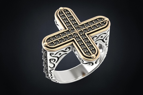 ring cross stones 287 3dprinted design fashion gold golden jewel jewellery jewelry print printabl printable printing prototyping rings silver 3d print model - Mito3D
