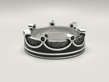 bague couronne émail bijoux impression 3dprinted imprimable anneaux conception bijou d'or or argent mariage motard noircissement texture 3d print model - Mito3D