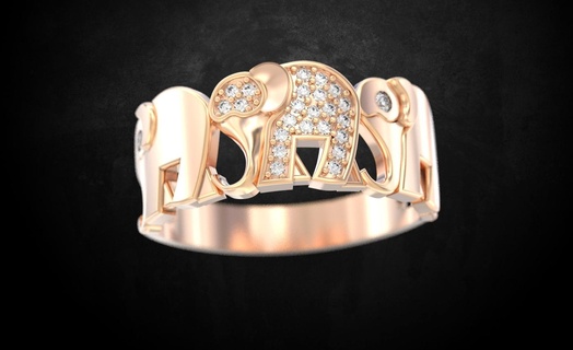 anillo elefantes 140 3dprinted diseño Moda oro dorado joya joyería impresión imprimible prototipos plata 3d print model - Mito3D