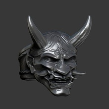 ring hannya oni demon mask 3d print model jewelry japan samurai asian mempo warior biker skull pendant kabuto 3d print model - Mito3D