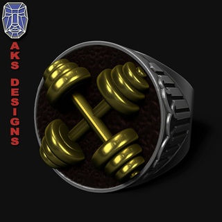 ring jewelry mens dumbell v157 jewel jewellery biker gang fashion riders punk jewelri skull gym fitness weight plates body builder workout strenght power organic prop 3d print model - Mito3D