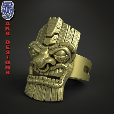 ring jewelry tribal face mask v173 forest ancient fantasy helloween gothic greek mythology mythical mystical design jewellery biker riders punk jewelri 3d print model - Mito3D