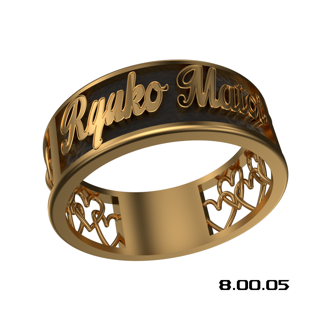 bague Nom cœurs Ryuko or argent gemmes pierres bijoux 3D print model - Mito3D