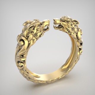 ring r155 jewelry products gold silver 3dmodel 3dprinting rhinoceros zbrush wolf head animal 3d print model - Mito3D