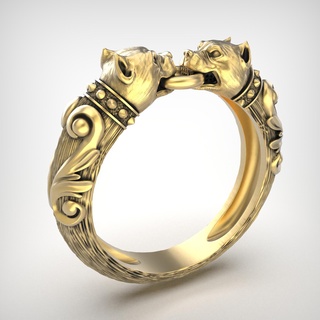ring r160 jewelry products gold silver 3dmodel 3dprinting rhinoceros zbrush dog head pitbull 3d print model - Mito3D