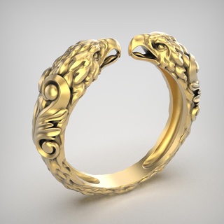 ring r165 jewelry products gold silver 3dmodel 3dprinting rhinoceros zbrush eagle head animal 3d print model - Mito3D
