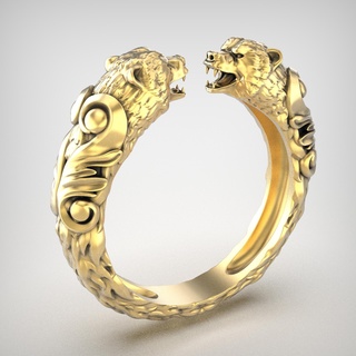 ring r171 jewelry products gold silver 3dmodel 3dprinting rhinoceros zbrush bear head animal 3d print model - Mito3D