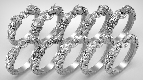 anillo r176 anillos dientes joyería joya oro plata 3dmodel 3dprinting rinoceronte zbrush cabeza animal pitbull águila oso león Jabali serpiente continuar lobo 3d print model - Mito3D