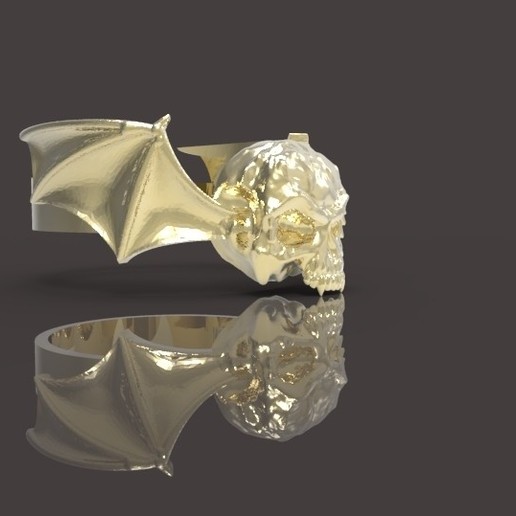 anillo de calavera la joyería el cráneo joya plata oro alas gárgola 3D print model - Mito3D