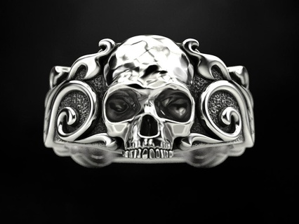 bague crâne motifs monogramme bijoux impression 3dprinted imprimable anneaux prototypage argent motard noircissement texture homme 3d print model - Mito3D