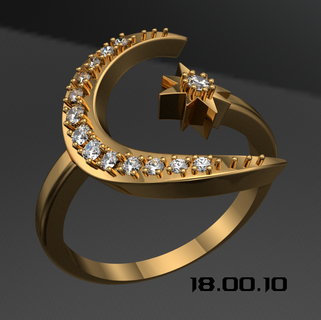 Ring Star Mond Gold Silber Steine Edelsteine Ringe fünfzehn 3d print model - Mito3D