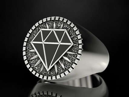 bague symbole diamant émail bijoux impression 3dprinted imprimable conception bijou d'or or prototypage argent motard noircissement texture 3d print model - Mito3D